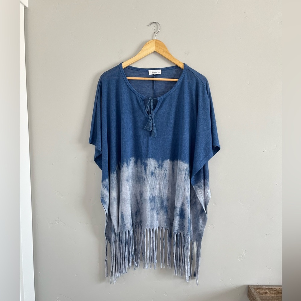 Symmetry | Blue Tie-Dye Fringe Poncho
